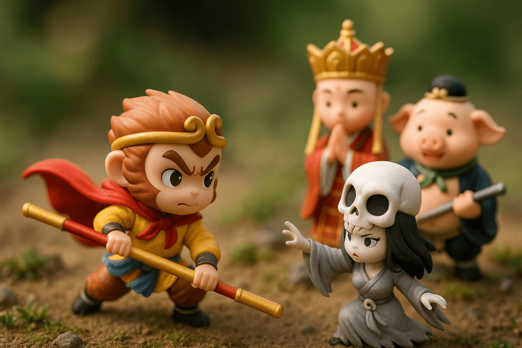 Q版孙悟空三打白骨精微型立体场景，移轴摄影风格